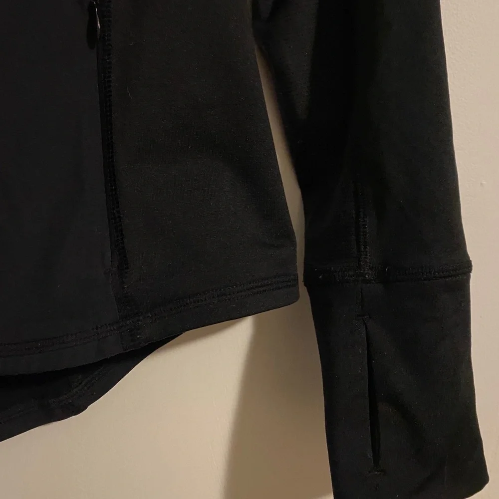 Athleta Plush Tech Mesh Detail Black Athletic 1/2 Zip Pullover Jacket Black Sz S